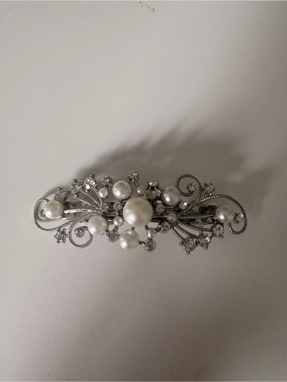 Pearl & Crystal Silver Hair Barrette - Picture 4 of 4